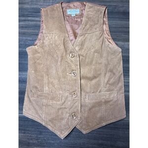 Kathy Ireland Suede Leather Vest Western Style Button Up Tan‎ Small Yellowstone